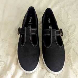 TOMS Joon Mary Jane Plimsolls in Black Canvas